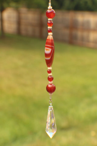 30mm Crystal Suncatcher with Carnelian beads and Bone beads (0017)