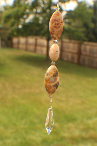 40mm Crystal Suncatcher with Jasper, Crazy Lace Agate and Bicone Swarovski Beads (0022)