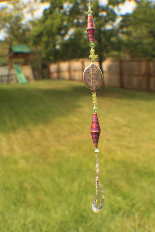 40mm Suncatcher paisley crystal with Mood art bead, Peridot, swarovski crystal beads, and Sterling Silver (0011)