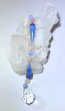 Blue lace and rose quartz hanging crystal talisman with 20mm crystal ball prisim