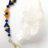 Blue lace and rose quartz hanging crystal talisman with 20mm crystal ball prisim