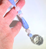 Blue lace and rose quartz hanging crystal talisman with 20mm crystal ball prisim