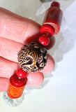 Red coral with dragon focal stone hanging crystal prisim