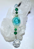 20mm round hanging crystal with fluorite, malachite and green Solar quartz